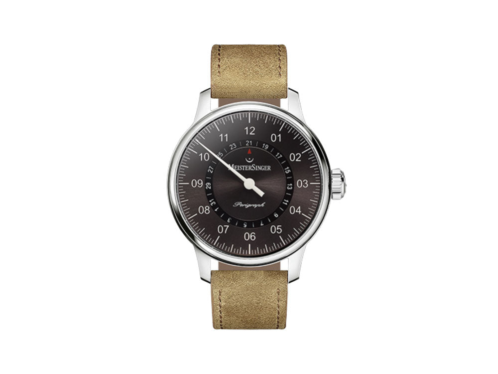 Montre Automatique Meistersinger Perigraph, 43mm, Bracelet en cuir, AM1007-SV03