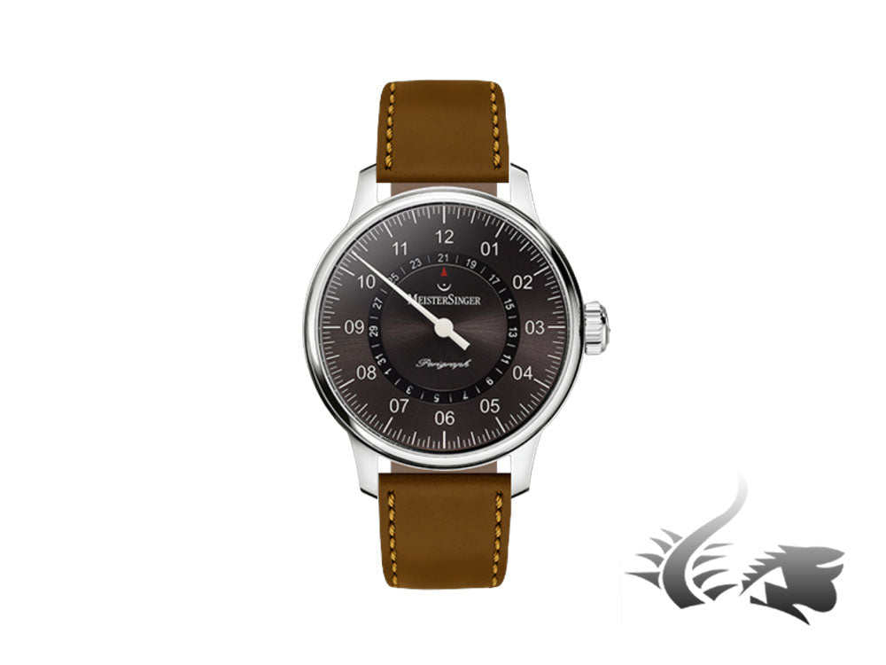 Montre Automatique Meistersinger Perigraph, 43mm, Anthracite sunburst, Cuir