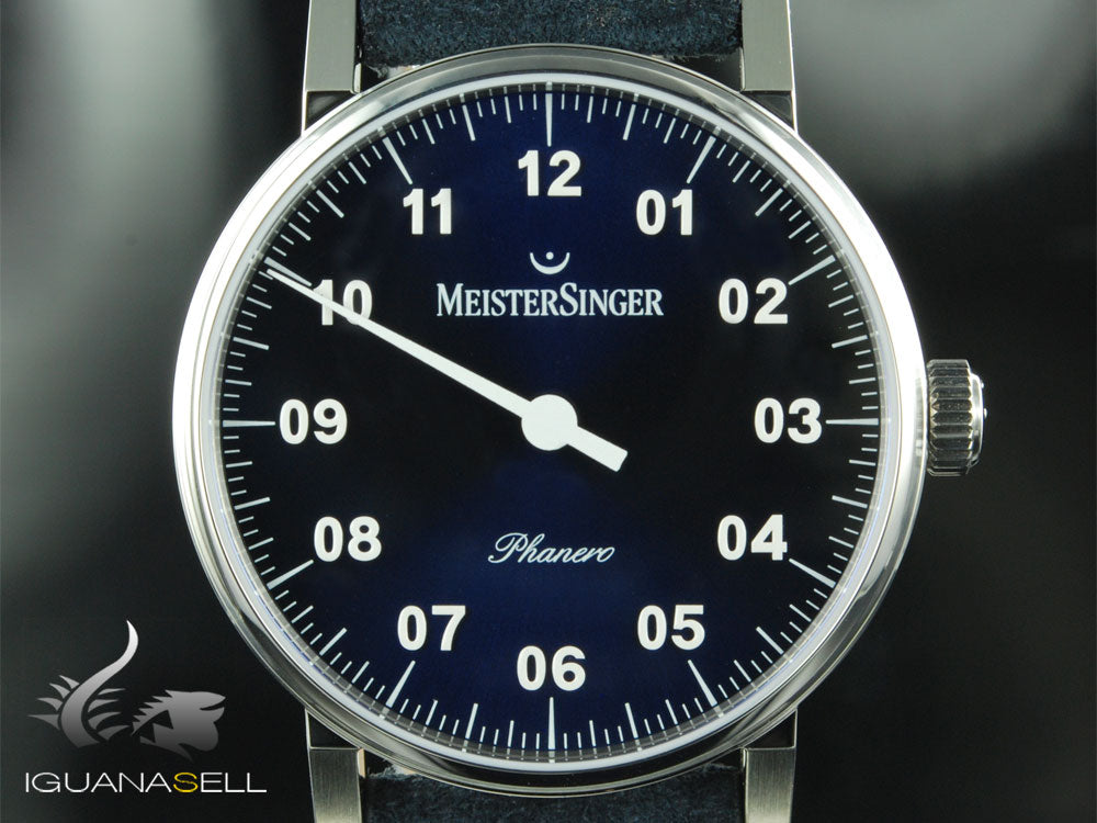 Montre Meistersinger Phanero, Remontage manuel, Sunburst bleu, PH308-SV14