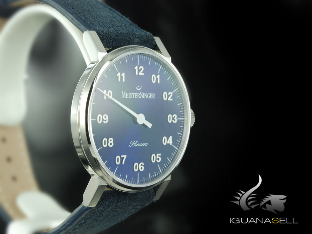 Montre Meistersinger Phanero, Remontage manuel, Sunburst bleu, PH308-SV14