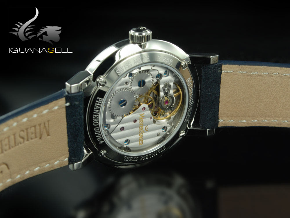 Montre Meistersinger Phanero, Remontage manuel, Sunburst bleu, PH308-SV14