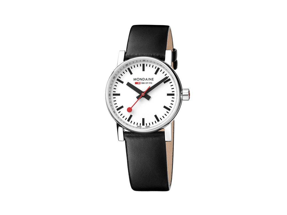 Montre à Quartz Mondaine SBB Evo2, Blanc, 30mm, Bracelet en cuir, MSE.30110.LB