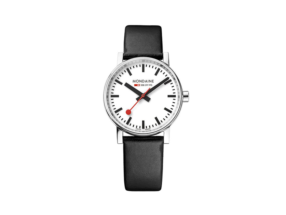 Montre à Quartz Mondaine SBB Evo2, Blanc, 35 mm, Bracelet en cuir, MSE.35110.LB