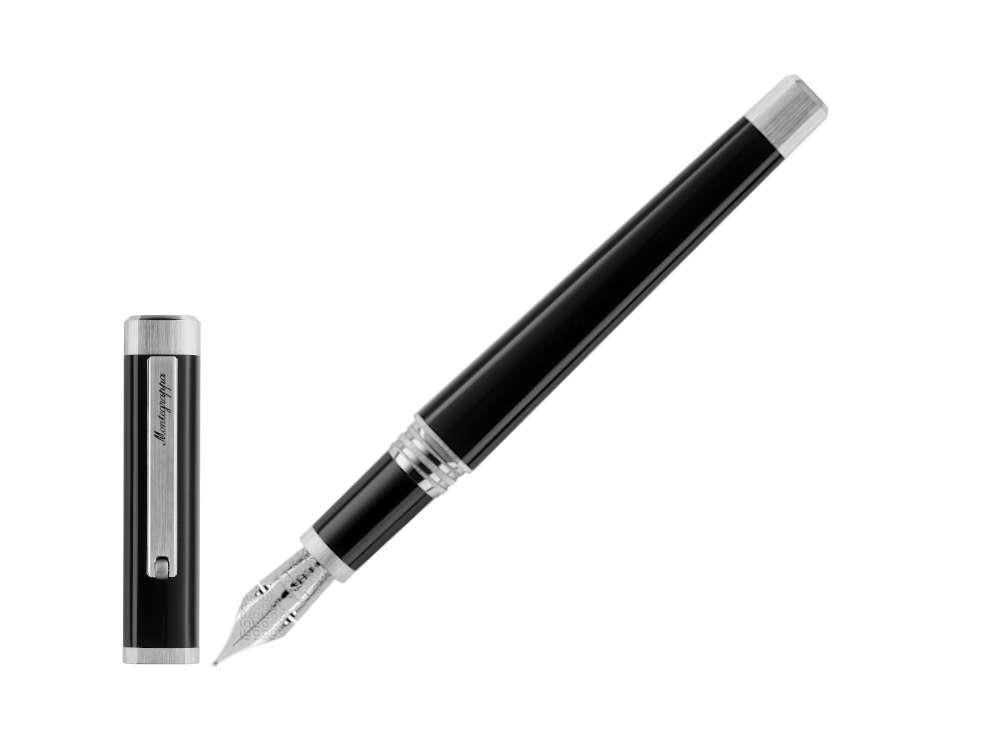 Stylo Plume Montegrappa Quattro, Palladium, Or 14k Flex, Noir, ISZ4I-XP