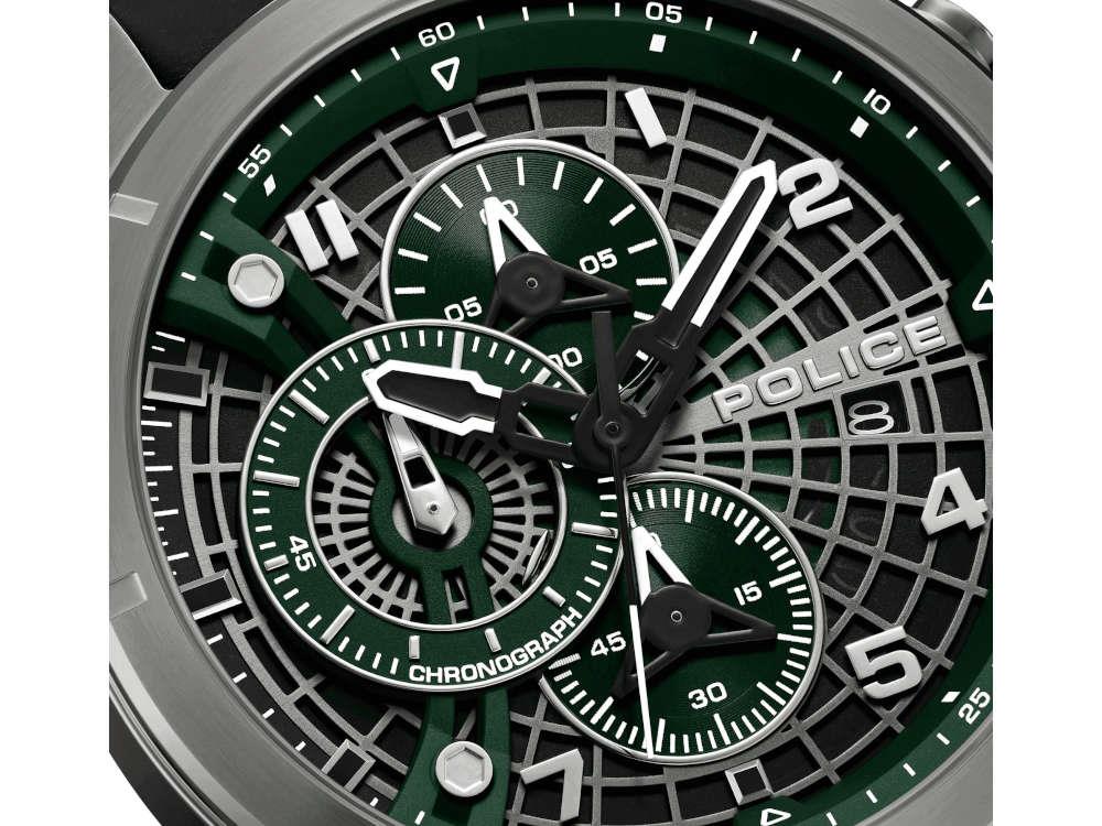 Montre à Quartz Police Cipher, PVD Gun Metal, 45 mm, Vert, PEFGO0000101