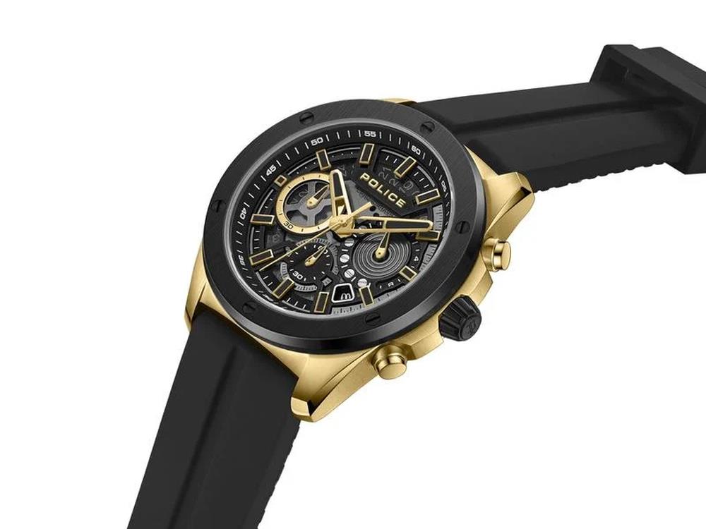 Montre à Quartz Police Warren, PVD Or, 43 mm, Noir, PEWGO0000402