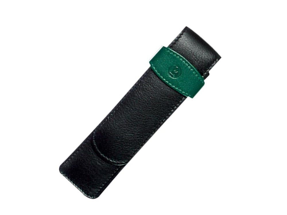 Étui Stylo 2 pièces Pelikan, Cuir, Noir-Vert, Doux, Barrette, 923722
