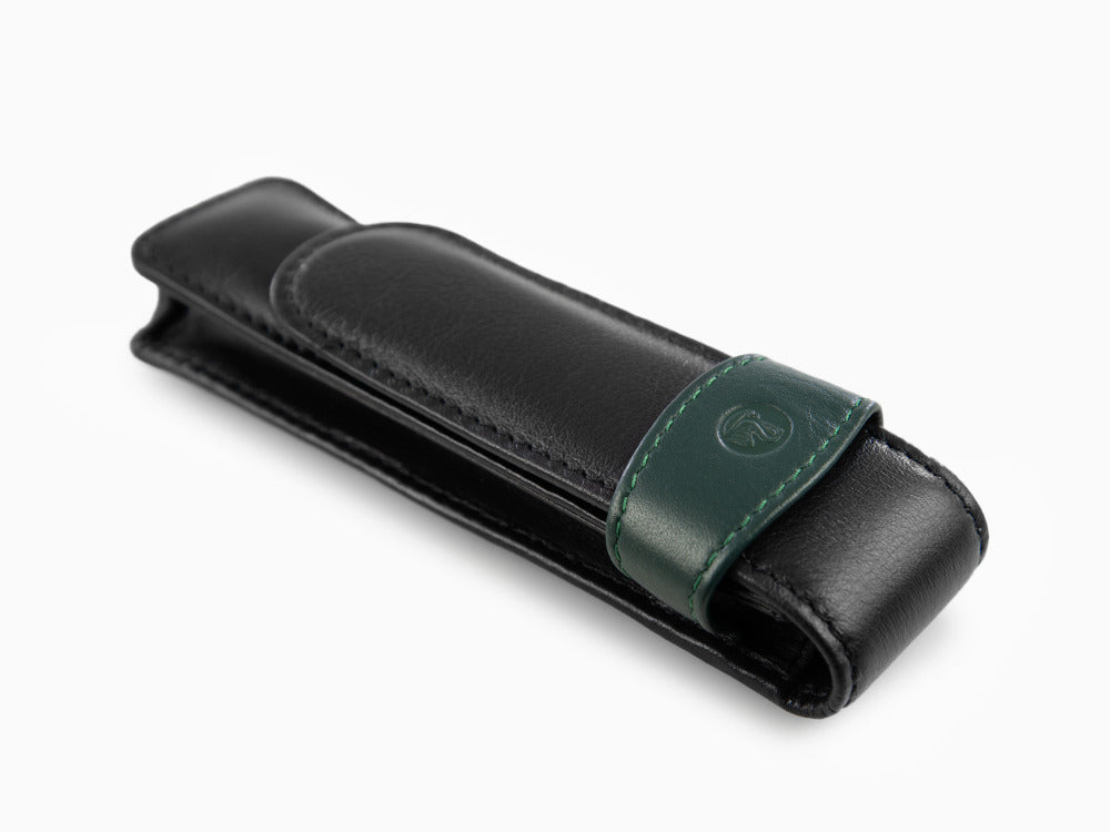 Étui Stylo 2 pièces Pelikan, Cuir, Noir-Vert, Doux, Barrette, 923722