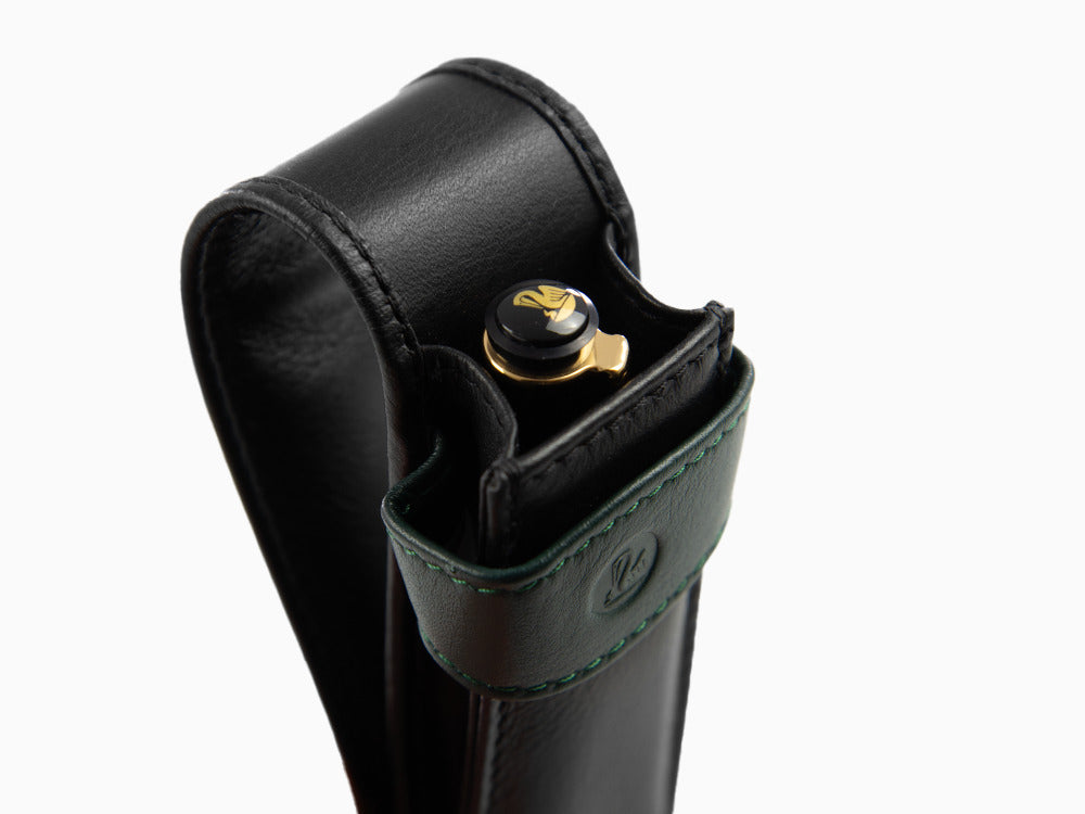 Étui Stylo 2 pièces Pelikan, Cuir, Noir-Vert, Doux, Barrette, 923722