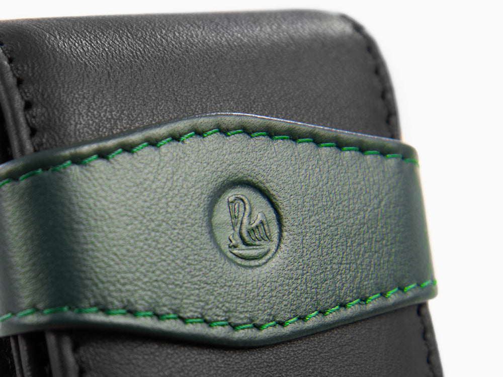 Étui Stylo 3 pièces Pelikan, Cuir, Noir-Vert, Doux, Barrette, 924092