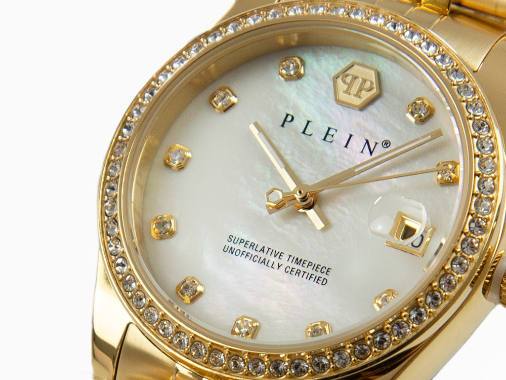 Montre à Quartz Philipp Plein Date Superlative, PVD Or, Blanc, 34 mm, PWYAA0323