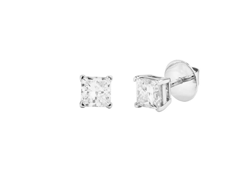 Solitario Boucles d’Oreilles Taille Princesse en Or Blanc 18K 2 ct, CEW10154
