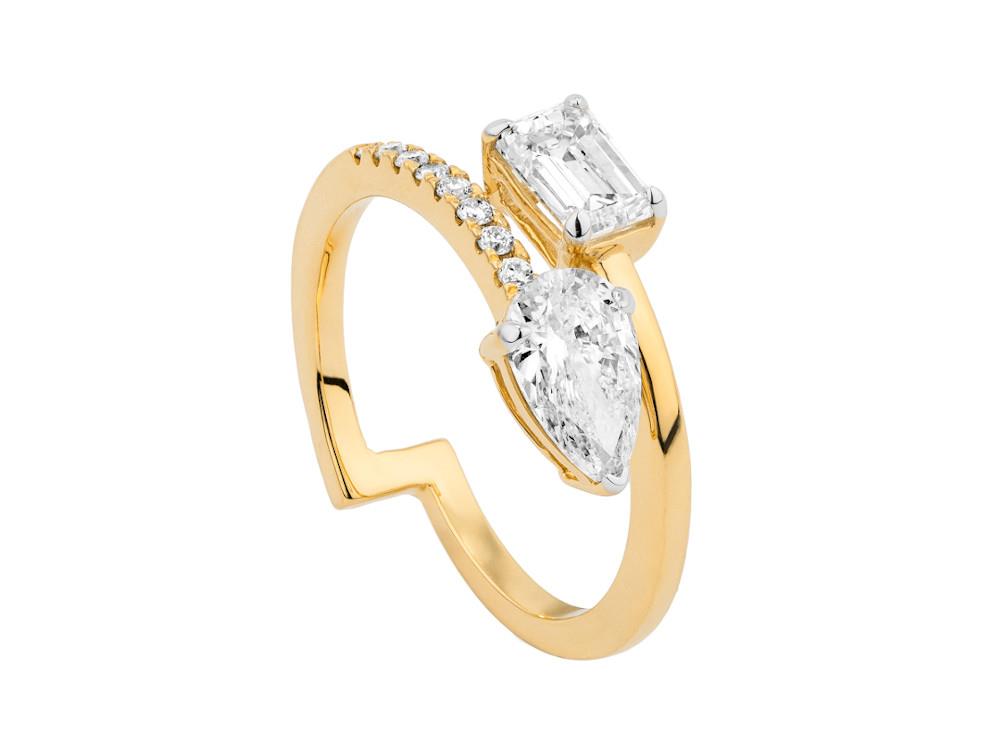 Solitario Bague Toi et Moi en 18K Taille Émeraude et Poire 1.5 ct, LRY00405-13