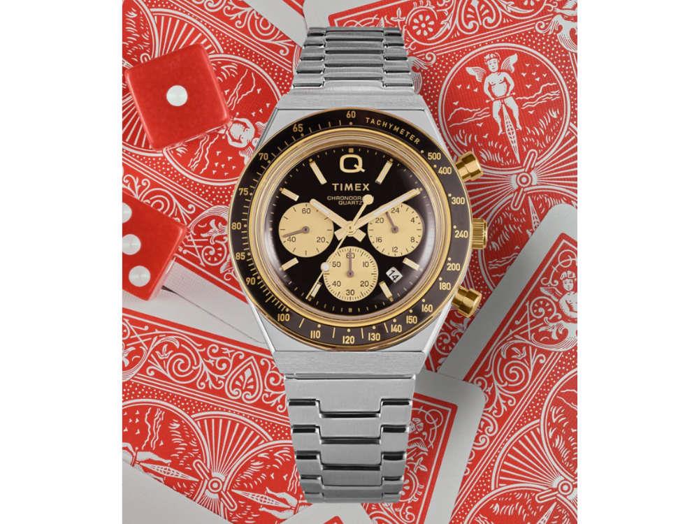 Montre à Quartz Timex Q Timex, PVD Or, Noir, 40 mm, Chronographe, TW2W64200