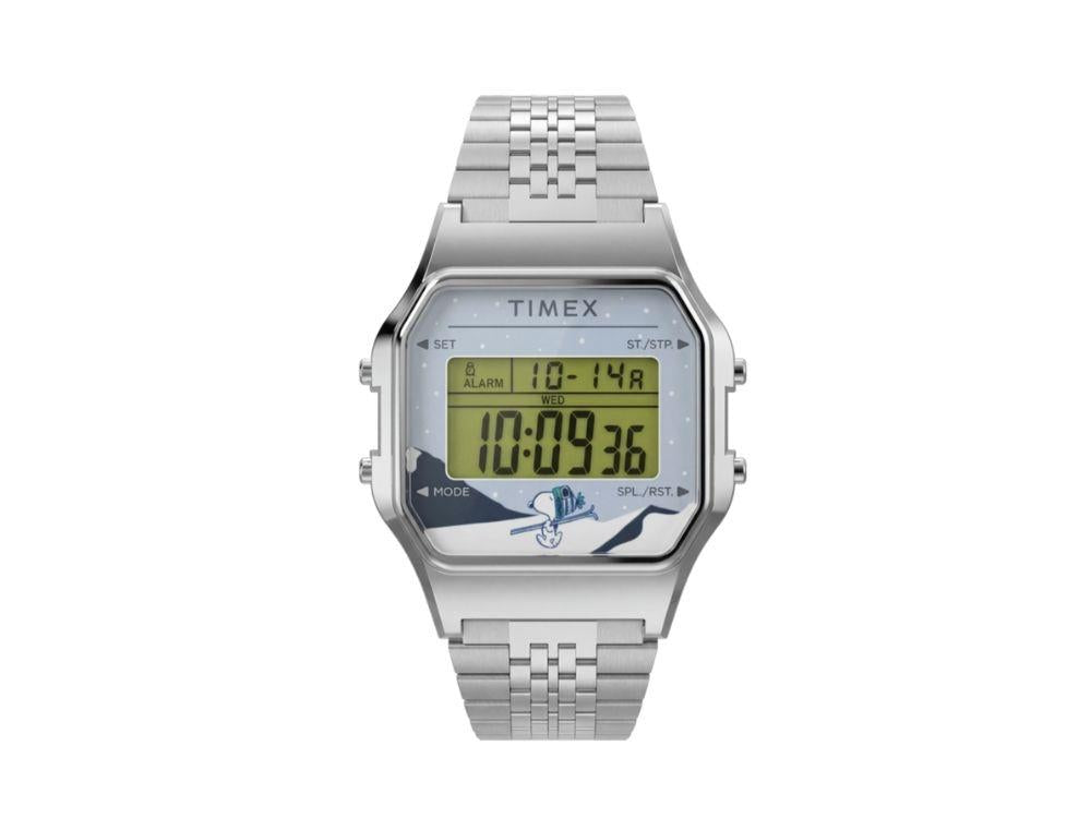 Montre à Quartz Timex T80 Peanuts, Laiton, Bleu, 34 mm, TW2Y76700