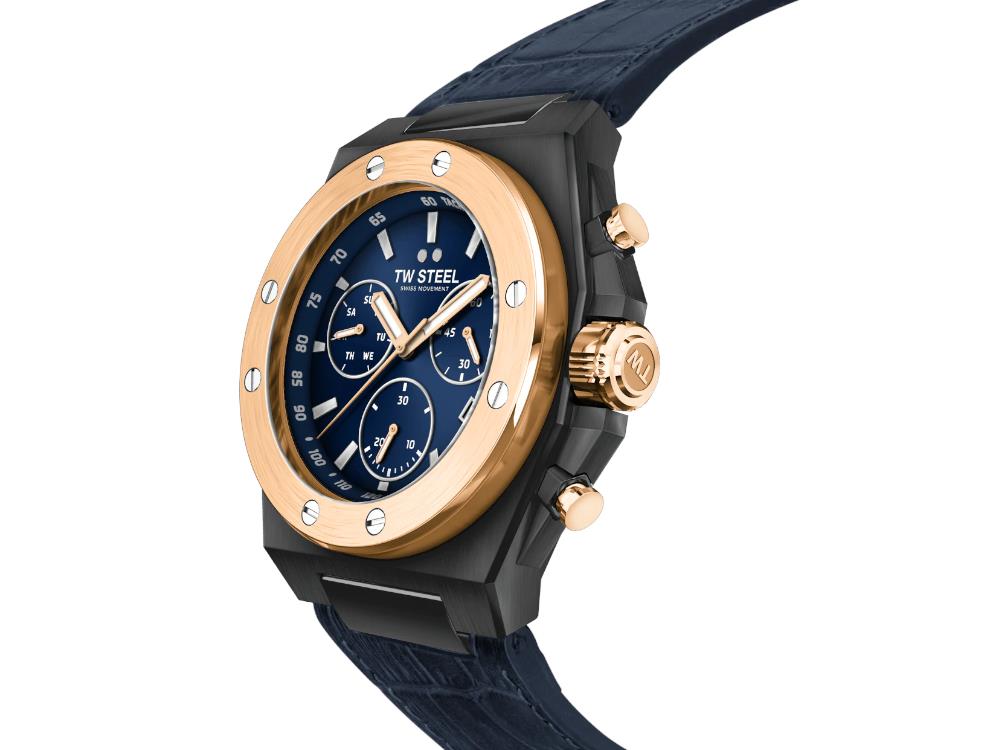 Montre à Quartz TW Steel Ceo Tech, Bleu, 45 mm, Bracelet en cuir, 10 atm, CE4086