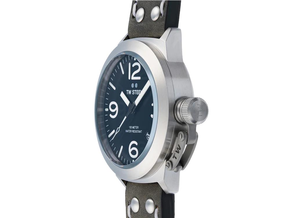 Montre à Quartz TW Steel Classic Canteen, Gris, 45 mm, Cuir, 10 atm, CS101