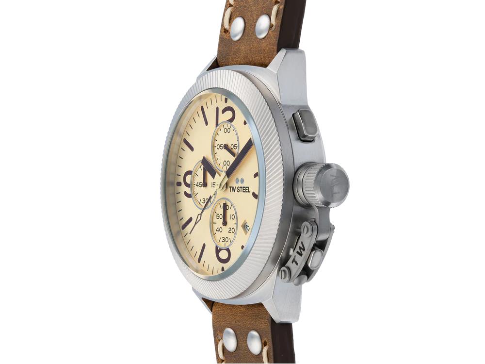 Montre à Quartz TW Steel Classic Canteen, Beige, 45 mm, Cuir, 10 atm, CS104