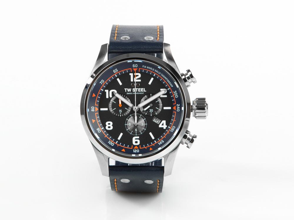 Montre à Quartz TW Steel Fast Lane, Noir, 48 mm, Cuir, 10 atm, SVS311