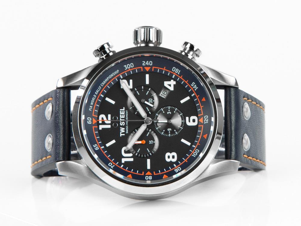 Montre à Quartz TW Steel Fast Lane, Noir, 48 mm, Cuir, 10 atm, SVS311