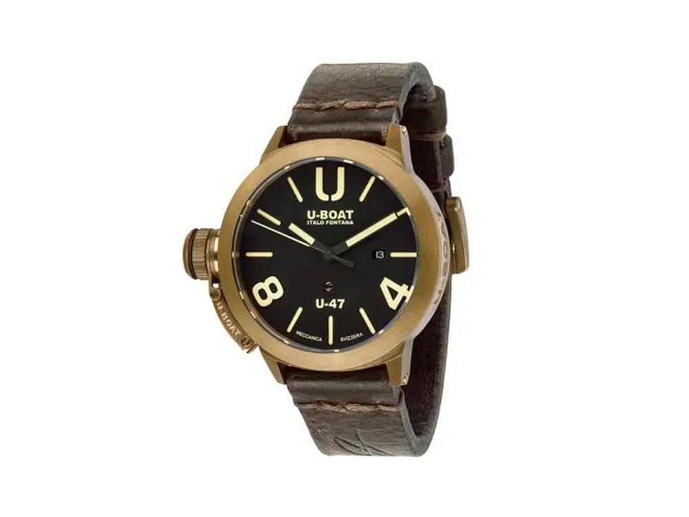 Montre Automatique U-Boat Classico U-47 Bronzo, Bronze, Noir, 47 mm, Cuir, 7797