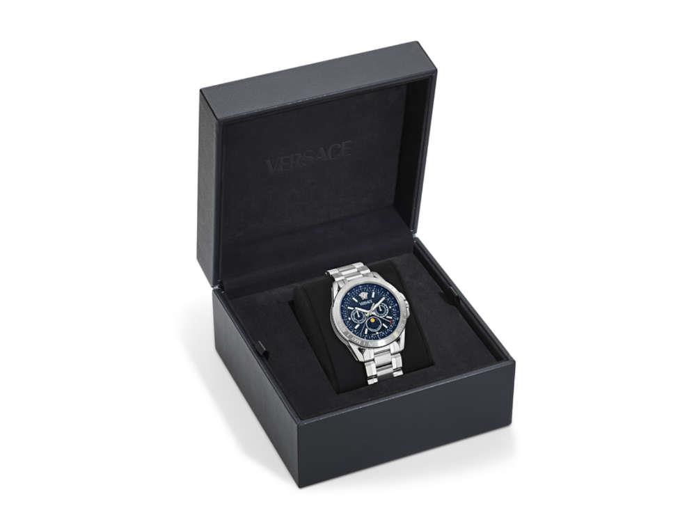 Montre à Quartz Versace V-Galaxy Moonphase, Bleu, 43 mm, VE0K00125