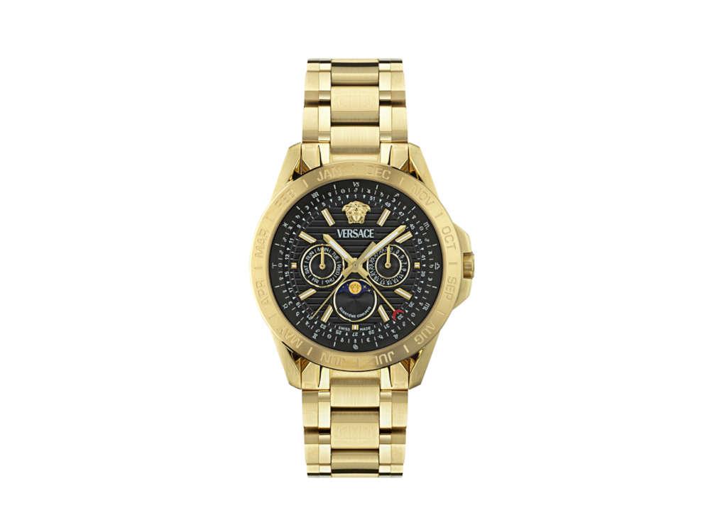 Montre à Quartz Versace V-Galaxy Moonphase, PVD Or, Noir, 43 mm, VE0K00425