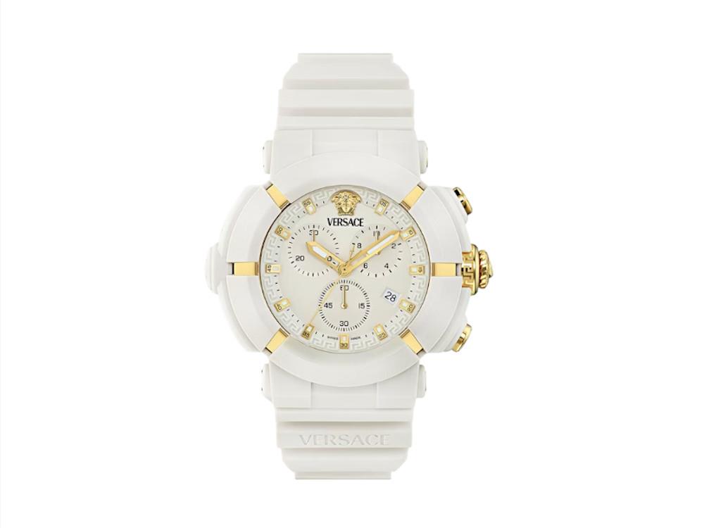 Montre Versace Real Active Chrono, Acier Recyclé, Blanc, 45 mm, VE0L00525