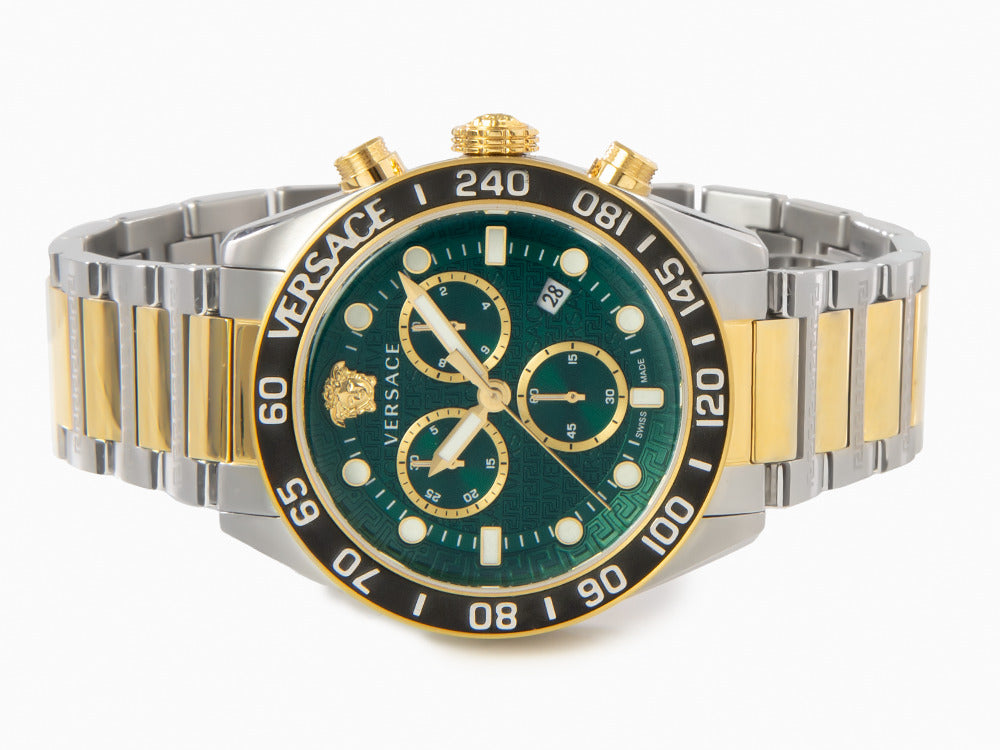 Montre à Quartz Versace Greca Dome Chrono, PVD Or, Vert, 43 mm, VE6K00423