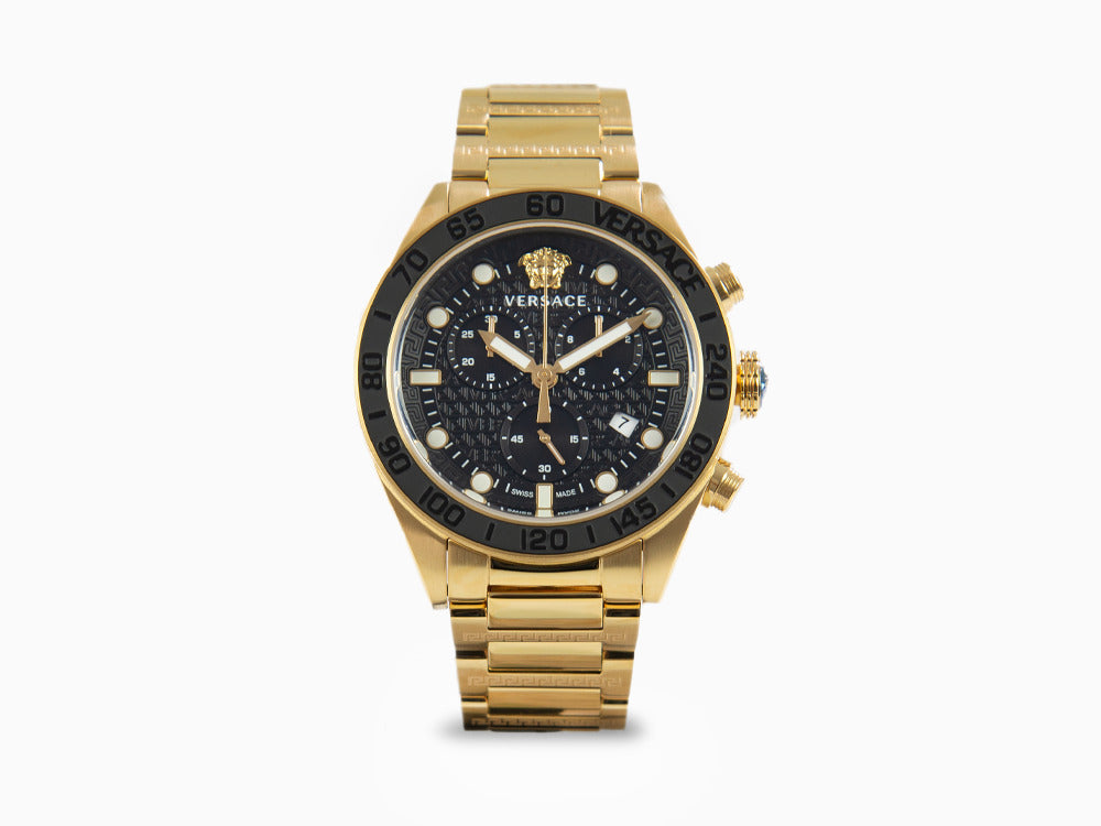 Montre à Quartz Versace Greca Dome Chrono, PVD Or, Noir, 43 mm, VE6K00523