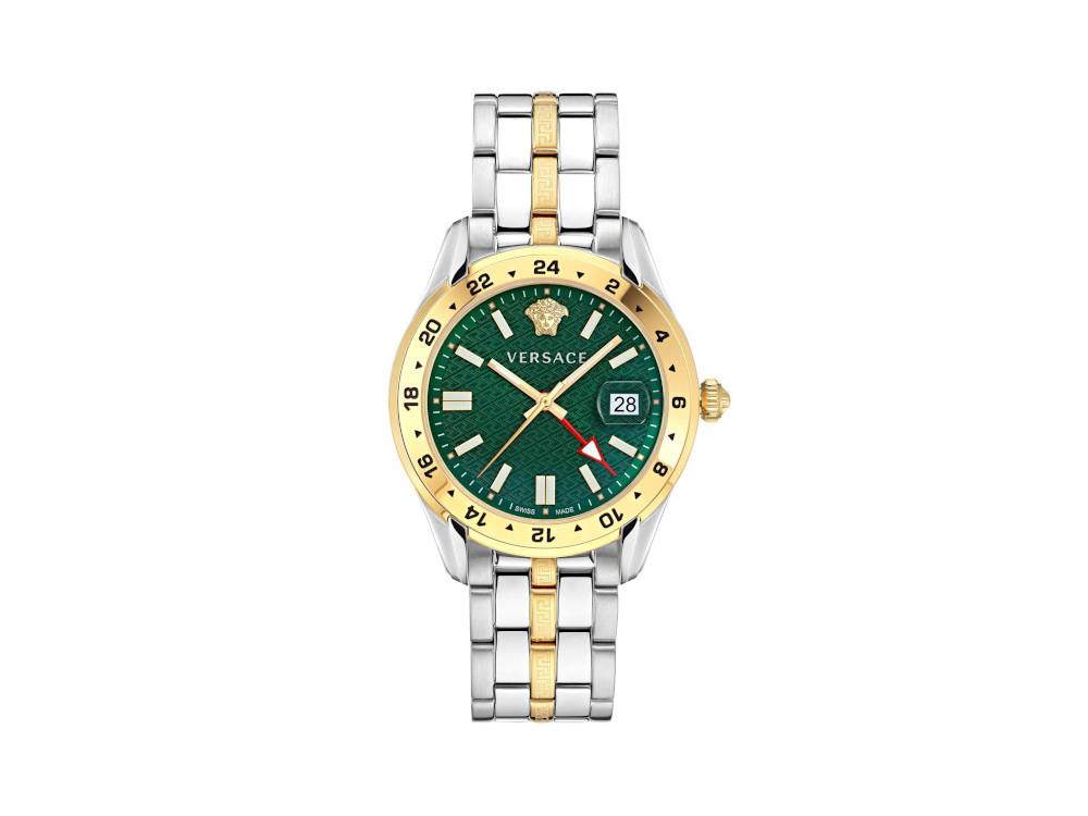 Montre à Quartz Versace Greca Time GMT, Or, Vert, 41mm, Verre saphir, VE7C00623