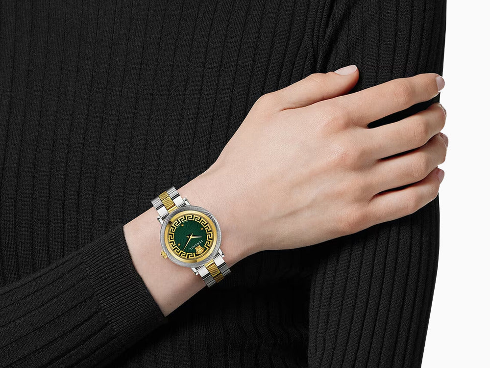 Montre à Quartz Versace Greca Flourish, PVD Or, Vert, 35 mm, VE7F00523