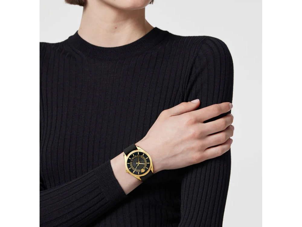 Montre à Quartz Versace New V Circle, PVD Or, 36 mm, Verre de saphir, VE8A00224