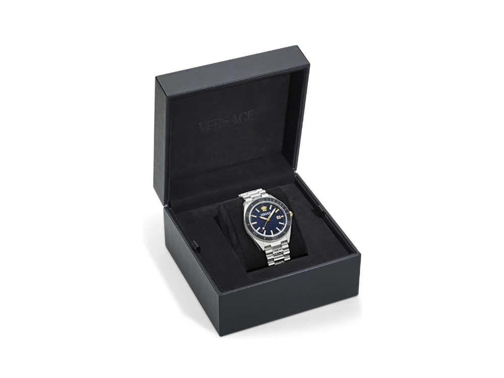 Montre à Quartz Versace V Dome, Bleu, 42 mm, Verre de saphir, VE8E00324