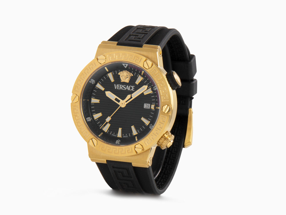 Montre à Quartz Versace Greca Logo Diver, PVD Or, Noir, 43 mm, VE8G00324