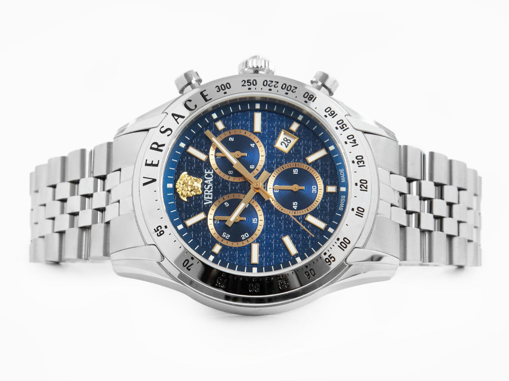 Montre à Quartz Versace Chrono Master, Bleu, 44 mm, Verre de saphir, VE8R00324