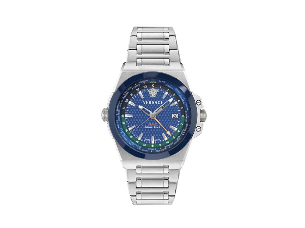 Montre à Quartz Versace Greca Reaction GMT, Bleu, 41 mm, VE8Y00126