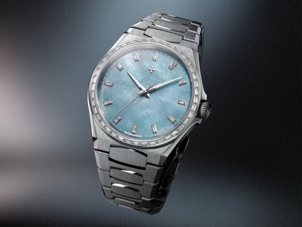 Montre Automatique Venezianico Arsenale Moissanite, 37 mm, Bleu Clair, 6121512C