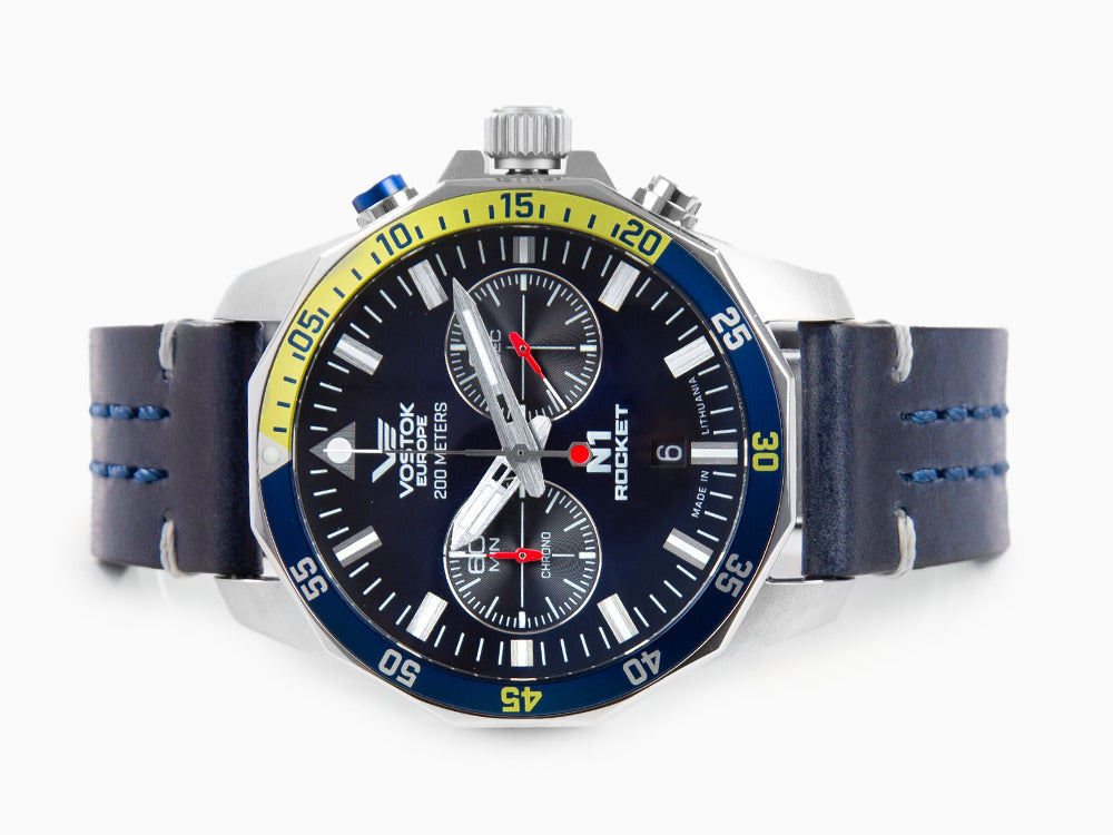 Montre à Quartz Vostok Europe Rocket N-1, Bleu, 46 mm, Chrono, 6S21-225A708