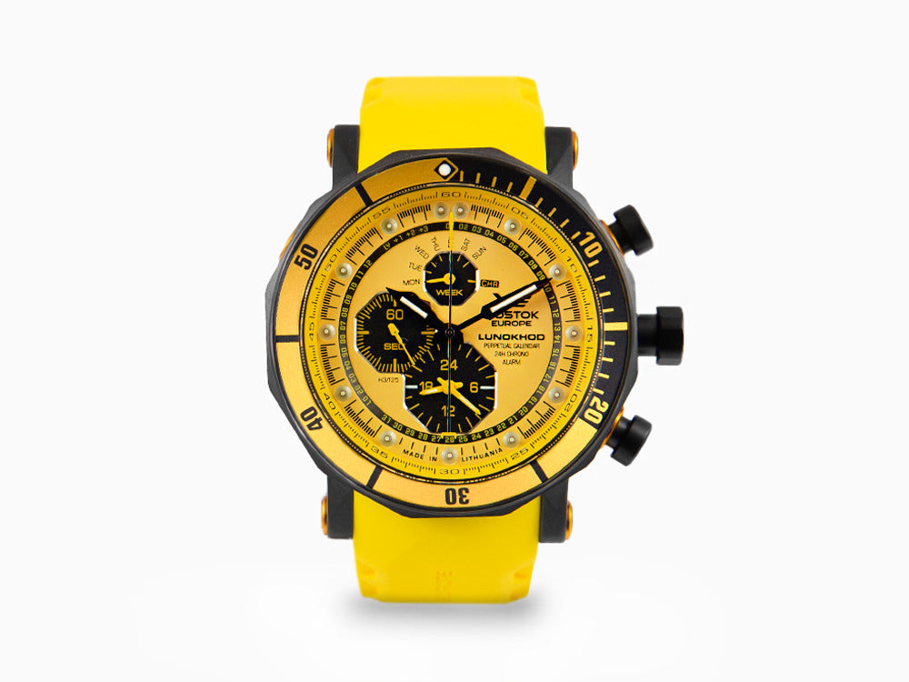 Montre à Quartz Vostok Europe Lunokhod-2, Jaune, 49 mm, Chrono, YM86-620C504