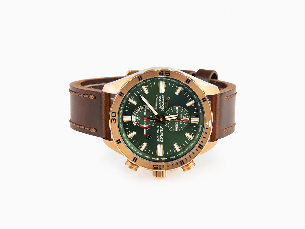 Montre à Quartz Vostok Europe Almaz, PVD, Vert, 47 mm, Chrono, YM8J-320B656