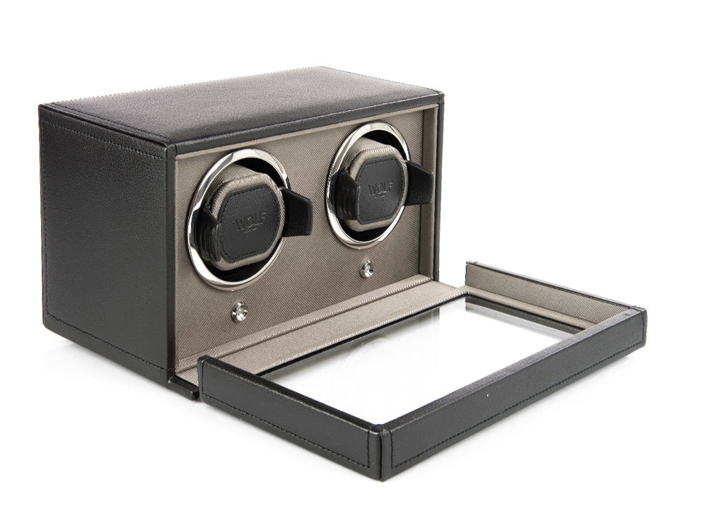 Remontoir WOLF Cub, 2 Montres, Noir, Cuir Vegan, 461203