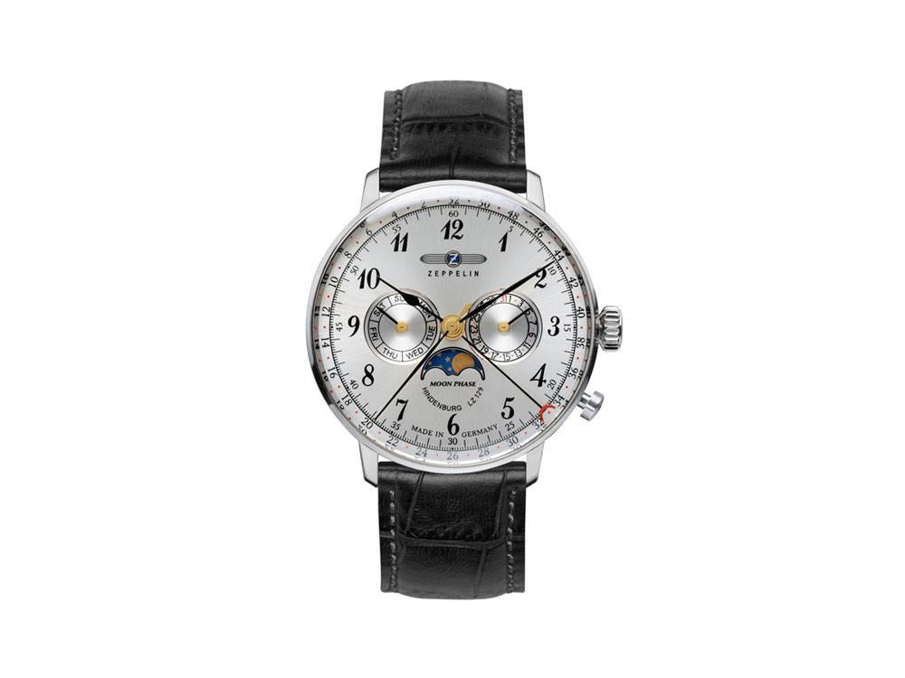 Montre à Quartz Zeppelin LZ 129 Hindenburg Moonphase, Argent, 40 mm, 7036-1