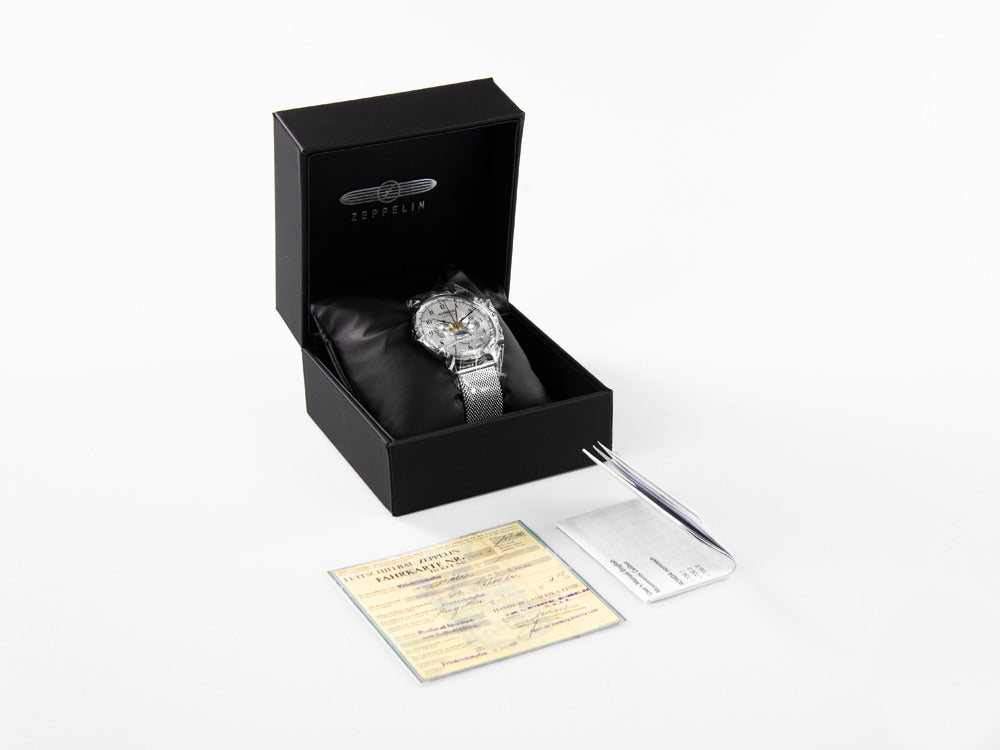 Montre à Quartz Zeppelin LZ 129 Hindenburg Moonphase, 40 mm, Argent, 7036M-1