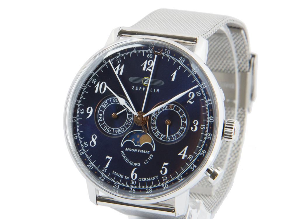 Montre à Quartz Zeppelin LZ 129 Hindenburg Moonphase, Bleu, 40 mm, 7036M-3