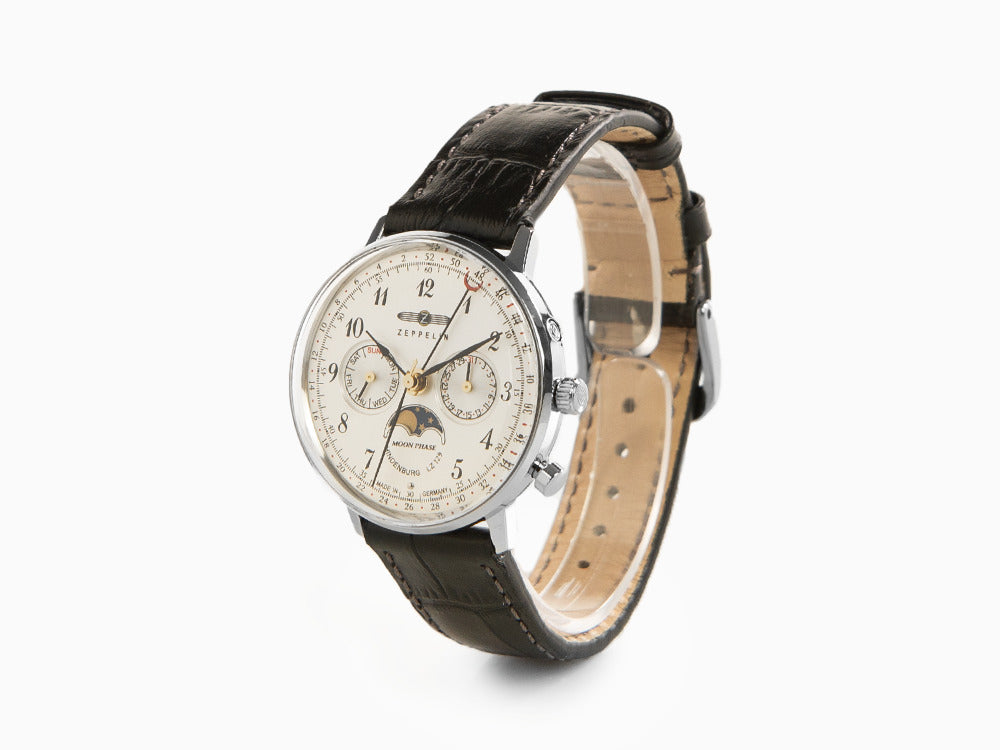 Montre à Quartz Zeppelin LZ 129 Hindenburg Moonphase Lady, Argent, 36 mm, 7037-1