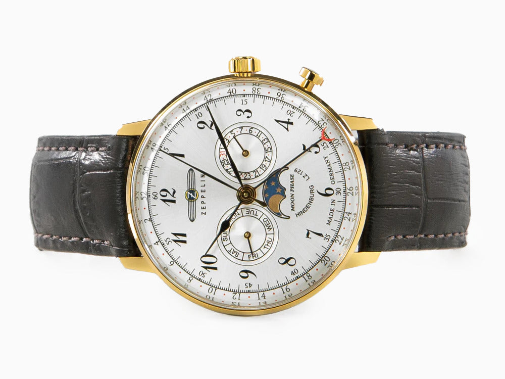 Montre à Quartz Zeppelin LZ 129 Hindenburg Moonphase, PVD Or, 40 mm, 7038-1