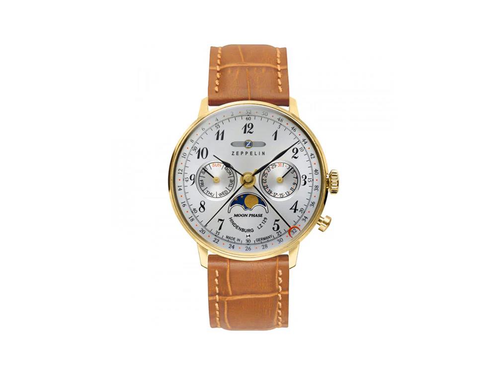 Montre à Quartz Zeppelin LZ 129 Hindenburg Moonphase Lady, PVD Or, 36 mm, 7039-1