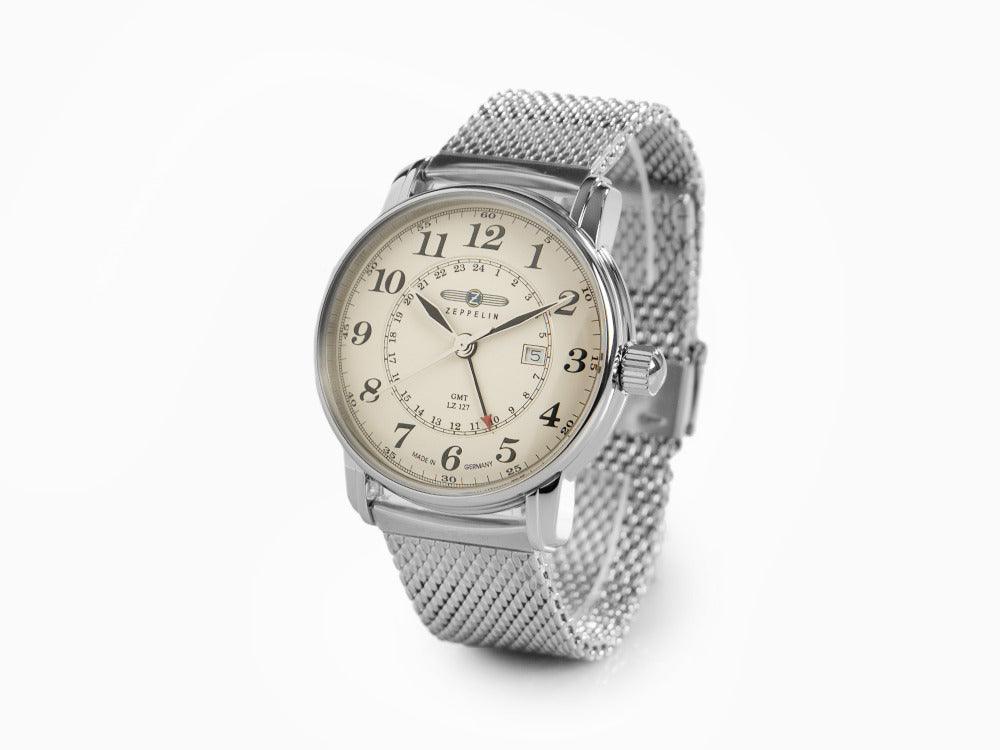 Montre à Quartz Zeppelin LZ 127 Graf Zeppelin, Beige, 42 mm, GMT, 7642M-5