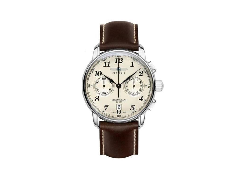 Montre à Quartz Zeppelin LZ 127 Graf Zeppelin, Beige, 42mm, Chronographe, 7678-5